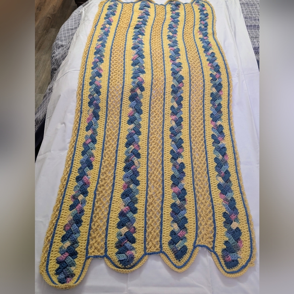 Crocheted Shawl Throw Blanket Scalloped Edge Handcrafted